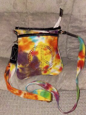 BEAUTIFUL COLORFUL PEACE SIGN CROSSBODY 100% COTTON "undee bandz" HANDBAG